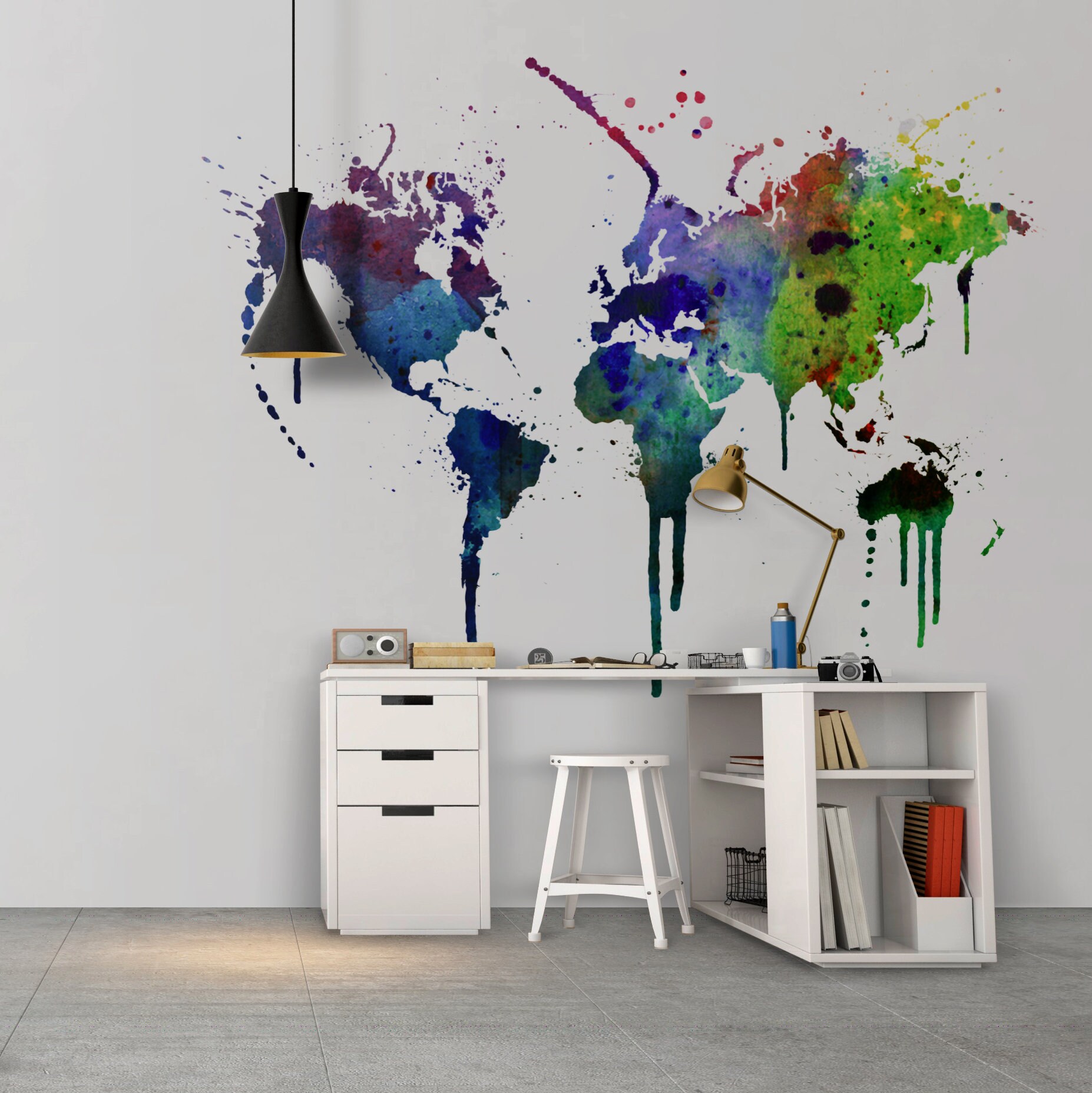 World Map Watercolor Decal - Watercolor World Map - Wall Sticker - Wall ...