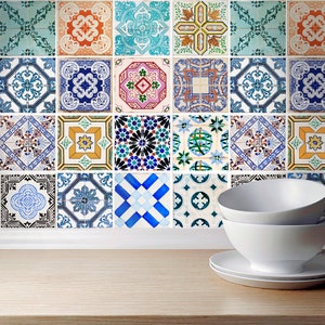 Traditional Spanish Tiles Stickers Tiles Decals Tiles for Kitchen Backsplash or Bathroom Home Carrelage PACK of 32 SKU:SPANTILES image 1