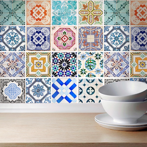 Traditional Spanish Tiles Stickers - Tiles Decals - Tiles for Kitchen Backsplash or Bathroom - Home - Carrelage - PACK of 32 - SKU:SPANTILES