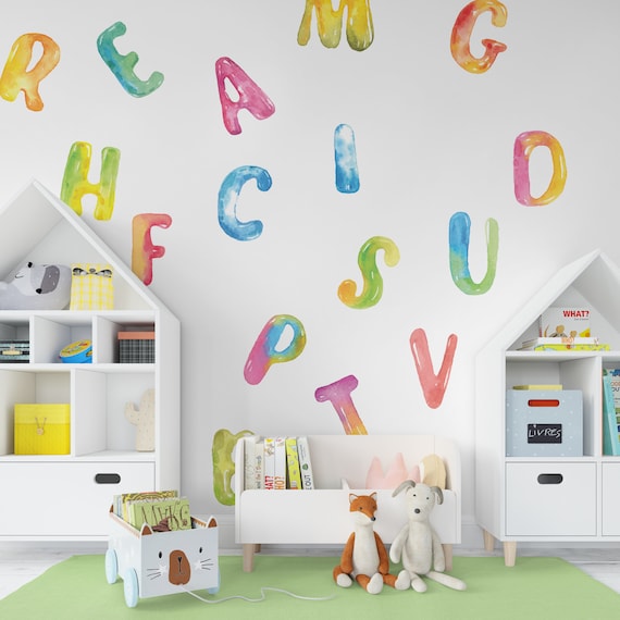Watercolor Alphabet Wall Stickers - Peel and Stick - Rainbow