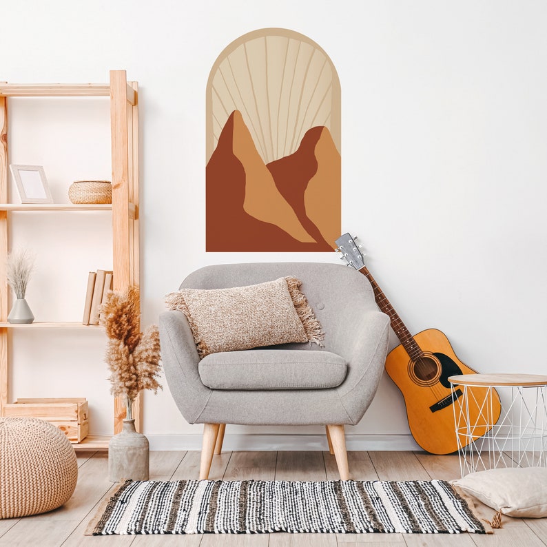 Mountains Boho Abstract Wall Decal Terracotta Color Wall Art Etsy