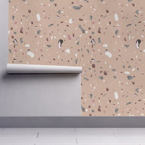 Terrazzo Old Pink Terrazzo Pattern Wallpaper, Wall Decor, Wall Decoration, Removable Wallpaper, Peel and Stick Wallpaper SKU:OPTRR image 4