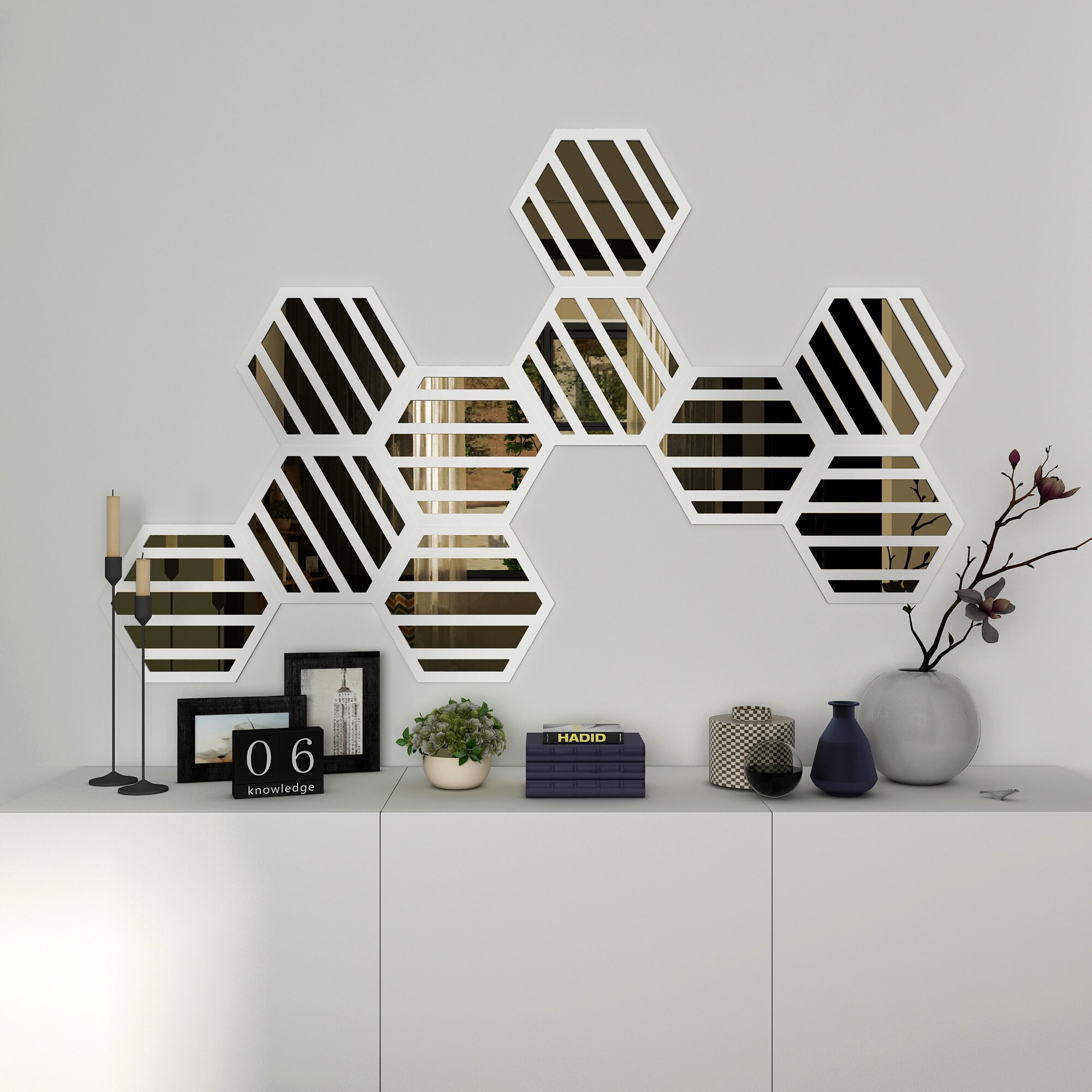 SHINEOFI 8 Pièces Carreaux Feutre Muraux Hexagones Autocollants - Tableau D'Affichage Et Décoration 3D
