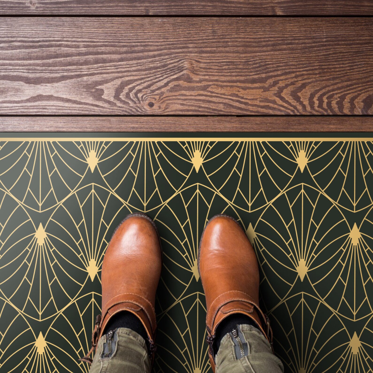 Green Art Deco Vinyl Mat Vintage Antique Art Deco Linoleum Etsy New