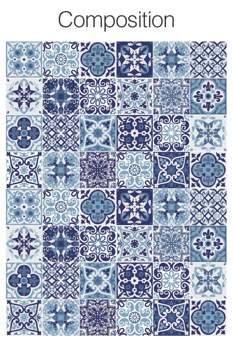 Portuguese Tiles, Tile Stickers, Tile Decal, Carrelage Adhésif, Stickers, Escalier, Fliesenaufkleber, Tile Decals, Pack of 48 SKU:BPtiles image 4