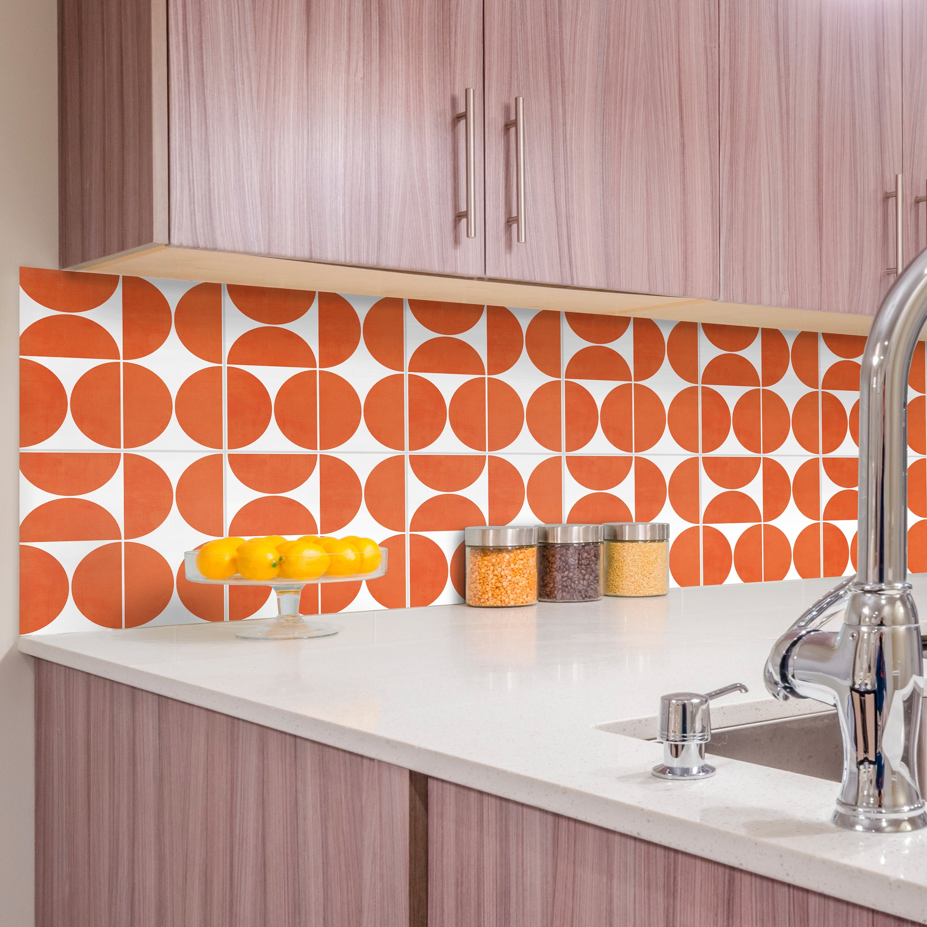Orange Modern Circles Pattern Tile Stickers Suitable Wall and | Etsy