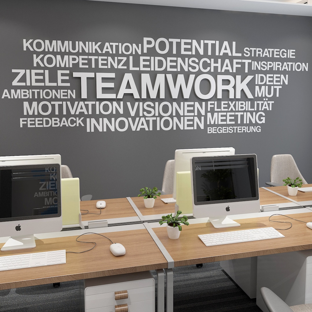 Teamwork German, Deutsche Office Wall Art, Große Büro-wanddekoration