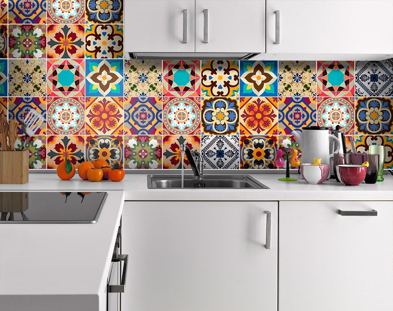Talavera - Tile Decals - Tile Stickers - Talavera Traditional Tiles - Tiles for Kitchen - Kitchen Backsplash - Home - PACK OF 48 - SKU:TraTa 