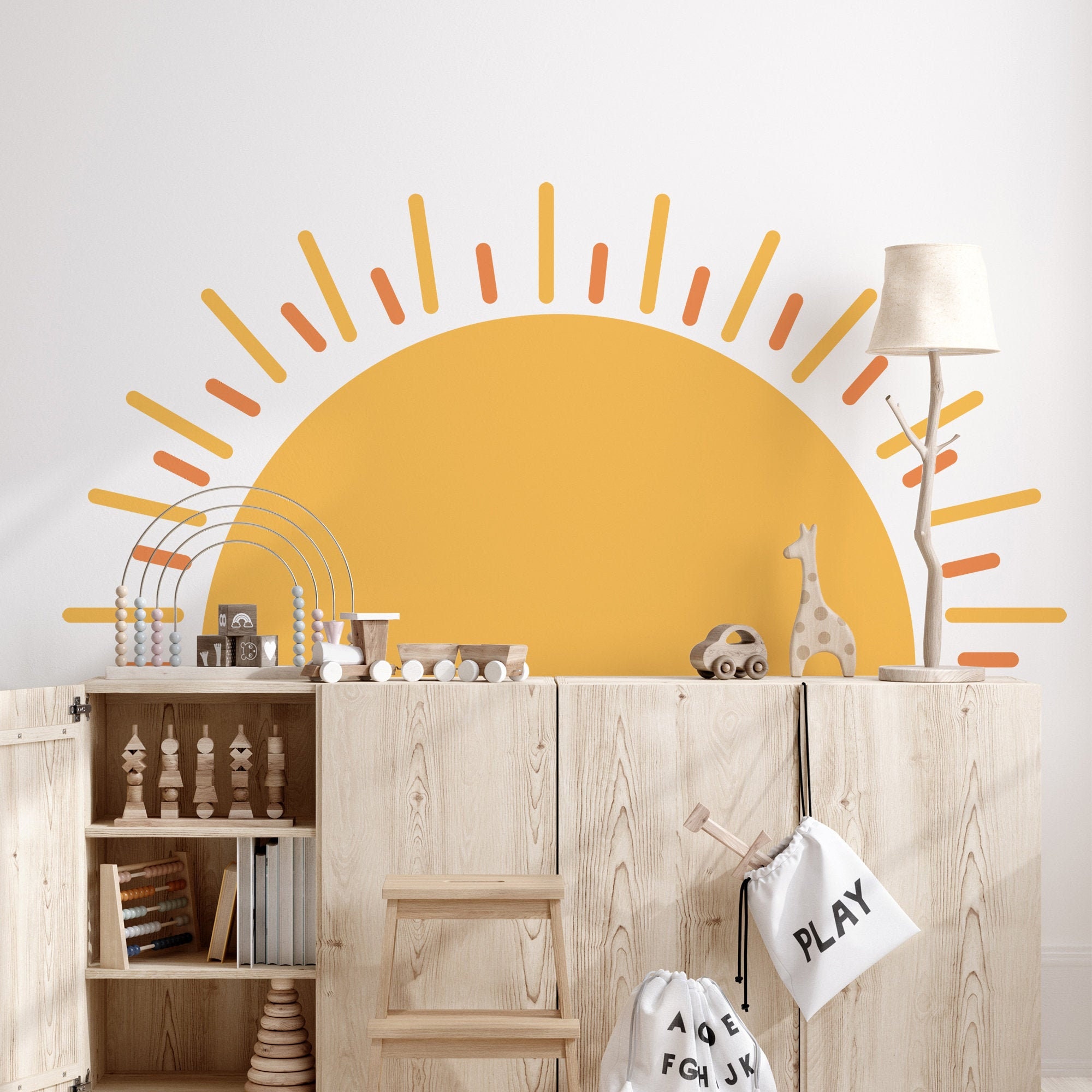 Half Sun Wall Decal, Vinyl Sunset Decals, Boho Sun Nursery Decor, Boho ...