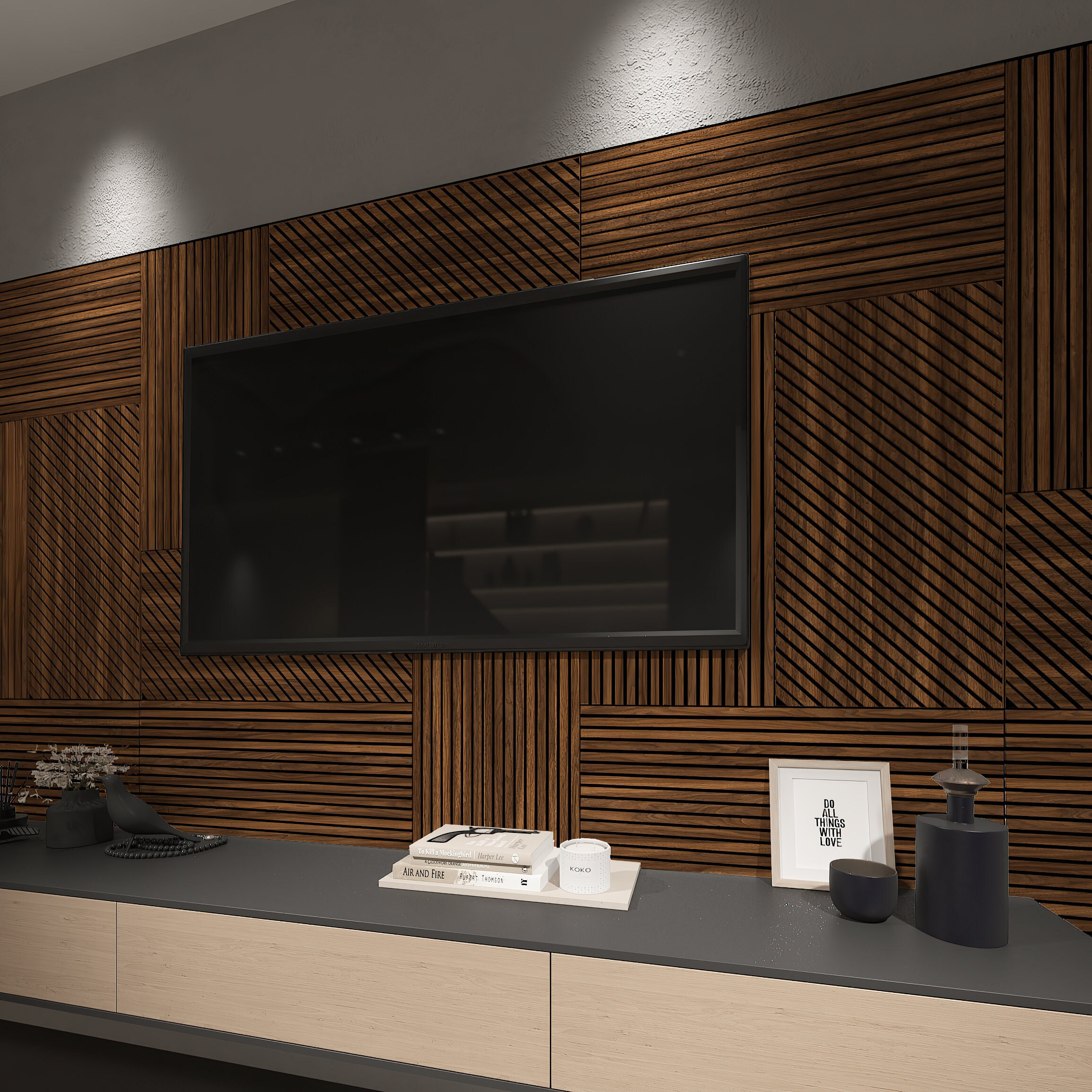 Dark Wood Slat Wall Panel, Accent Wall Panel, Decorative Wall Panels, Easy Installation, SKU:WOSL