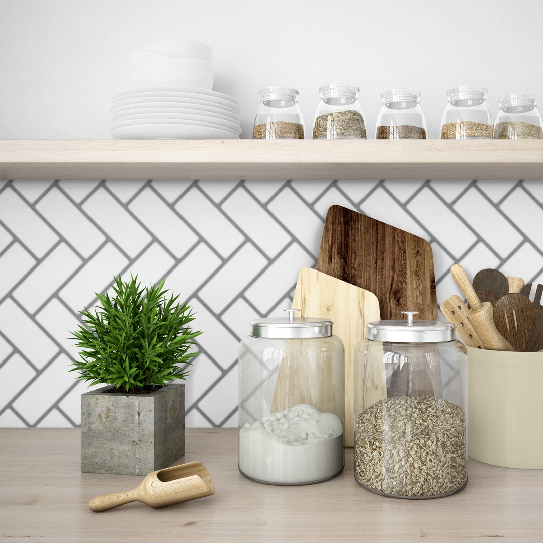 thumbnail image 2 of AllDecoo Peel And Stick Kitchen Backsplash - Herringbone Pattern White Tile, 10-Sheet Pack 2 of 12