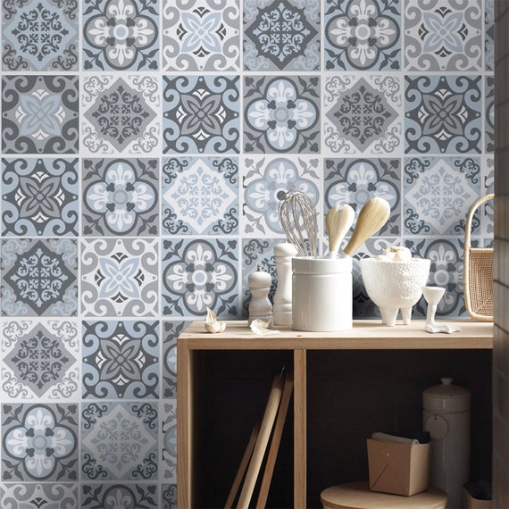 Tile Stickers Tile Decals Backsplash Tile Vintage Blue Gray Tiles for  Kitchen Tiles for Bathroom PACK OF 32 Sku:vintbg 