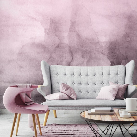 Roze Kwarts Gradient Waterverf Behang Luxe Etsy