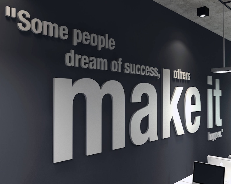 Make it Happen, 3D office decor wall art, Inspirational and Motivational typography decals stickers SKU:OMIH imagem 1