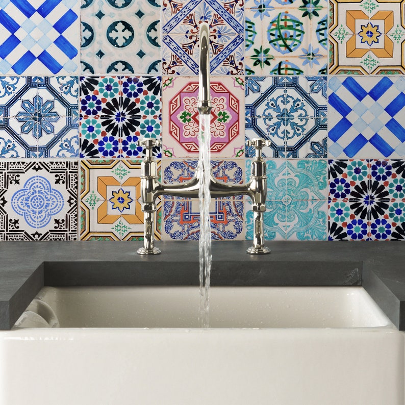 Traditional Spanish Tiles Stickers Tiles Decals Tiles for Kitchen Backsplash or Bathroom Home Carrelage PACK of 32 SKU:SPANTILES image 3
