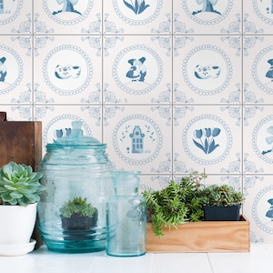 Delft Tiles, Carrelage Adhésif, Fliesenaufkleber, Floor Tiles, Tile Decals, Tile Stickers, Vinyl Floor, Mosaic Tiles, PACK of 24 - SKU:DELFT