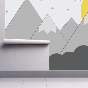 Mountains and Sun Nursery Wall Mural Paper cut Nursery Decor Kids Room Adhesive Fabric Peel And Stick SKU: MOUSU image 4