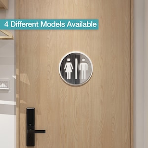 Letrero metálico para puerta de baño, baño para hombre y mujer, pictograma de WC, letrero unisex para puerta de baño, SKU: RNWC