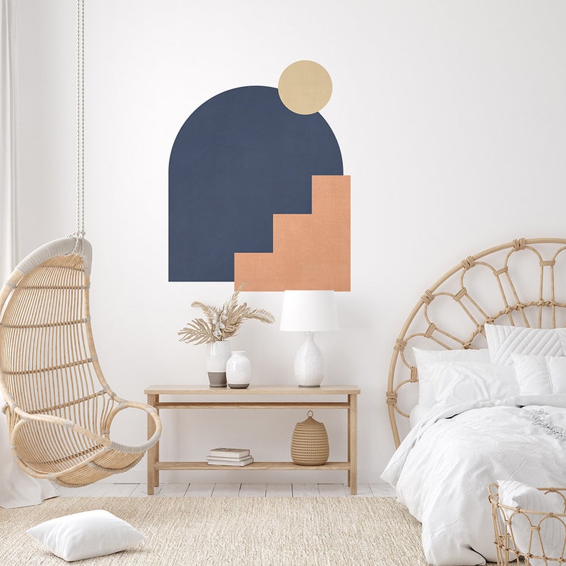 Boho Wall Decal Mid Century Wall Decal Retro Minimal Art Etsy