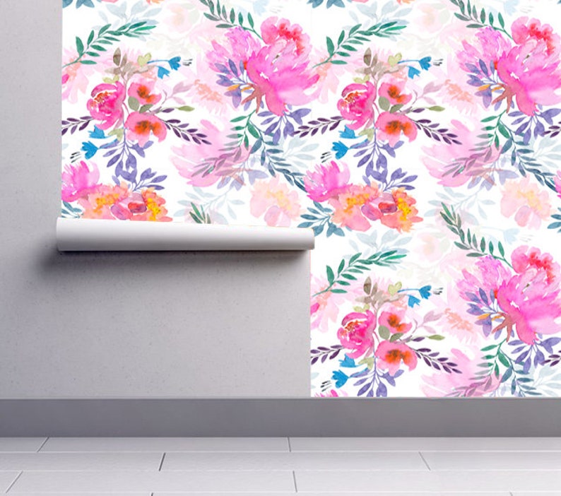 Watercolor Wallpaper Floral Watercolour SKU:WNFW Removable Wallpaper Reusable