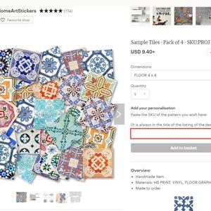 Sample Tiles Stickers, Pack of 4, SKU:SMPL - Etsy
