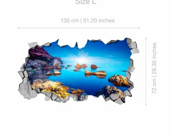 岩だらけの海 - 3D ウォールアート - 壊れた壁 - 3D ウォール