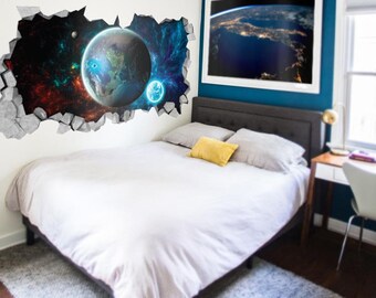 Space Fantasy - Broken Wall Decal - 3d Wallpaper - Wall Decal - 3d wall decals - 3d printed - 3d wall art - 3d art - SKU: SF3DW