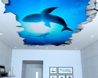 Ceiling - Ceiling Decal - Ceiling Decor - Ceiling Decoration - Ceiling Art - Ceiling Nursery - Ceiling Stencil - Sharks - SKU:SHKCL3D