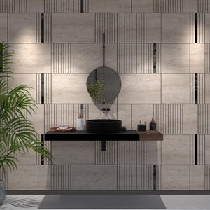 Travertine Imitation and Black Gloss, Beige Marble Accent Wall, Marble Tv Wall Unit, Easy Installation, Pack of 17, SKU:TRSV