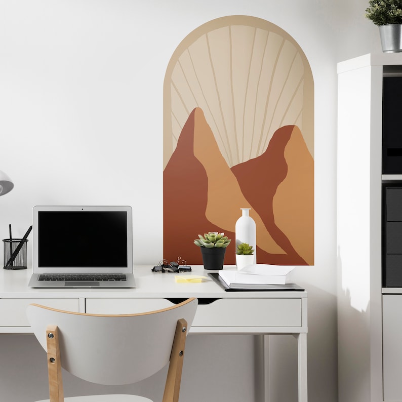 Mountains Boho Abstract Wall Decal Terracotta Color Wall Art Etsy
