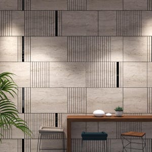 Travertine Imitation and Black Gloss, Beige Marble Accent Wall, Marble Tv Wall Unit, Easy Installation, Pack of 1, 4 or 7, SKU:TRBG
