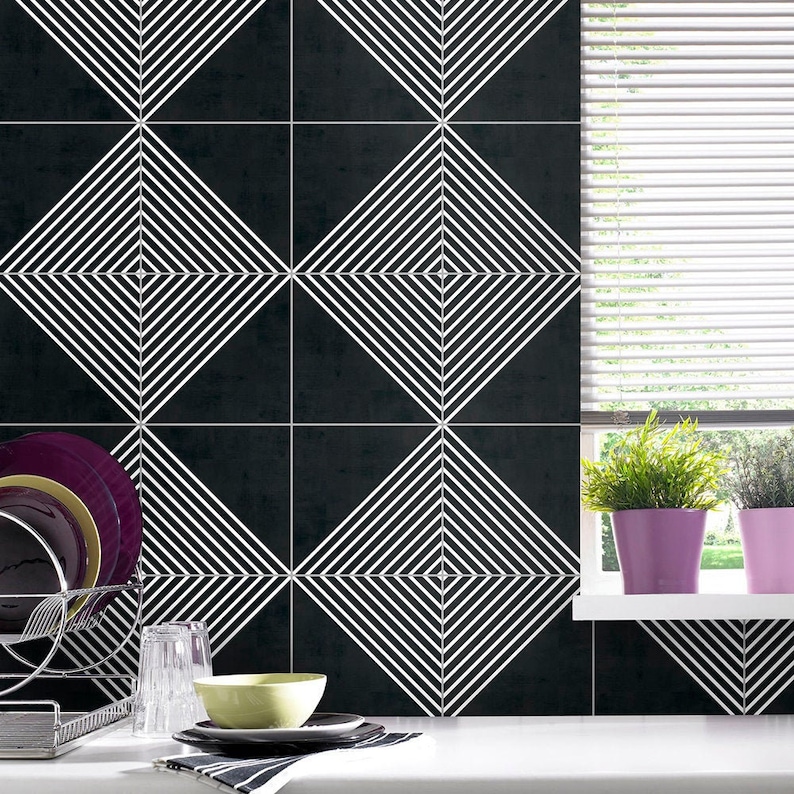 Geometric Lines Dark Tile Stickers Suitable Wall and Floor | Etsy