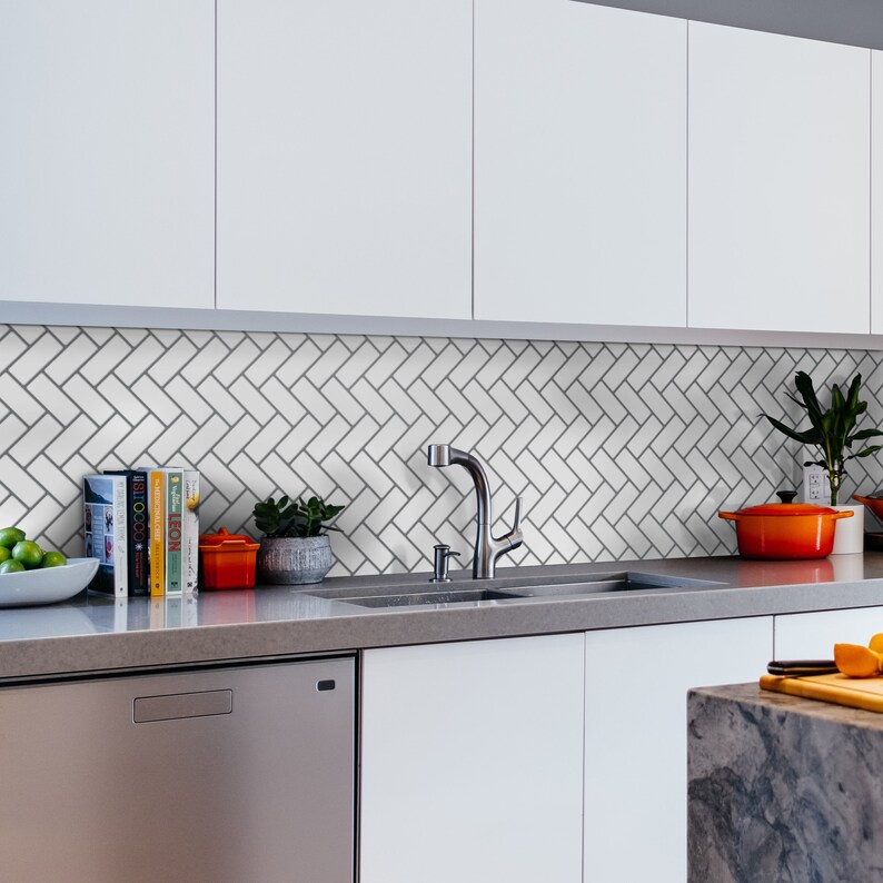White Herringbone Backsplash Decals Subway Tile Peel and Etsy