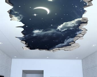 Night Sky 3D Effect Ceiling - 3d Wallpaper - 3d wall decals - 3d printed - 3d wall art - 3d art - Wall Sticker - Wall Decal - SKU: NSC3DW