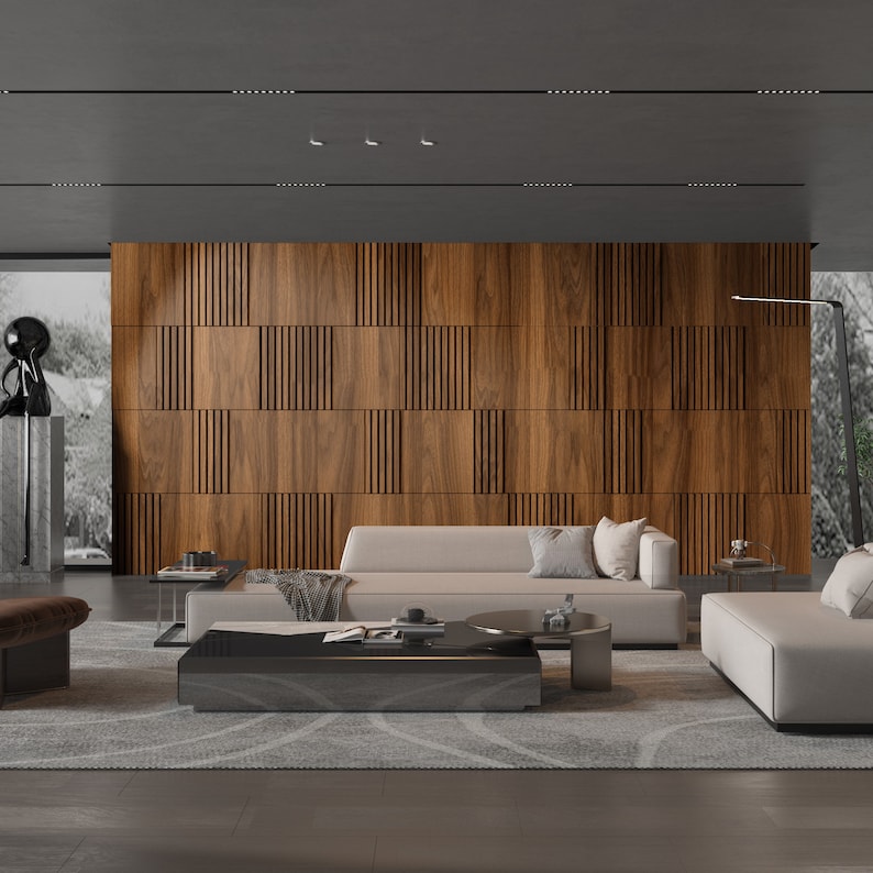 Paneles de pared modulares de madera oscura