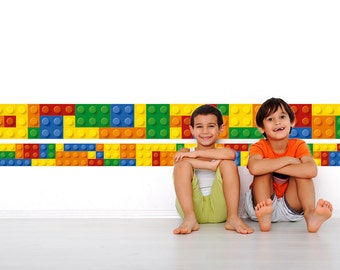 Building Blocks Wall Border, Brick Wall Decal, Kids Room Decor, Toy Bricks Wall Sticker, Nursery Wall Border, Playroom Decor, SKU:BRICKINF
