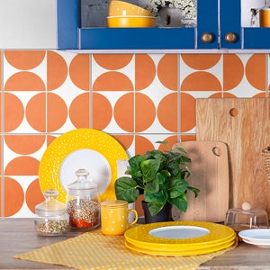 Orange Modern Circles Backsplash Decals Waterproof Crédence adhésive Kitchen Backsplash Peel and Stick in Roll SKU:RT52 image 2