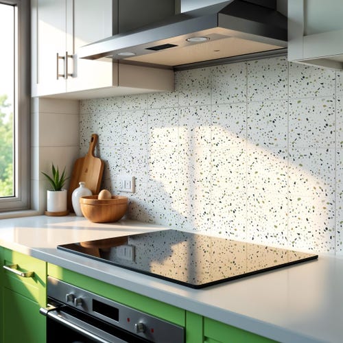 Green White Terrazzo Tile Stickers, Kitchen Decor, Tile stickers, Tiles for Kitchen, Bathroom Backsplash, Floor decals, Pack of 10, SKU:GWTI