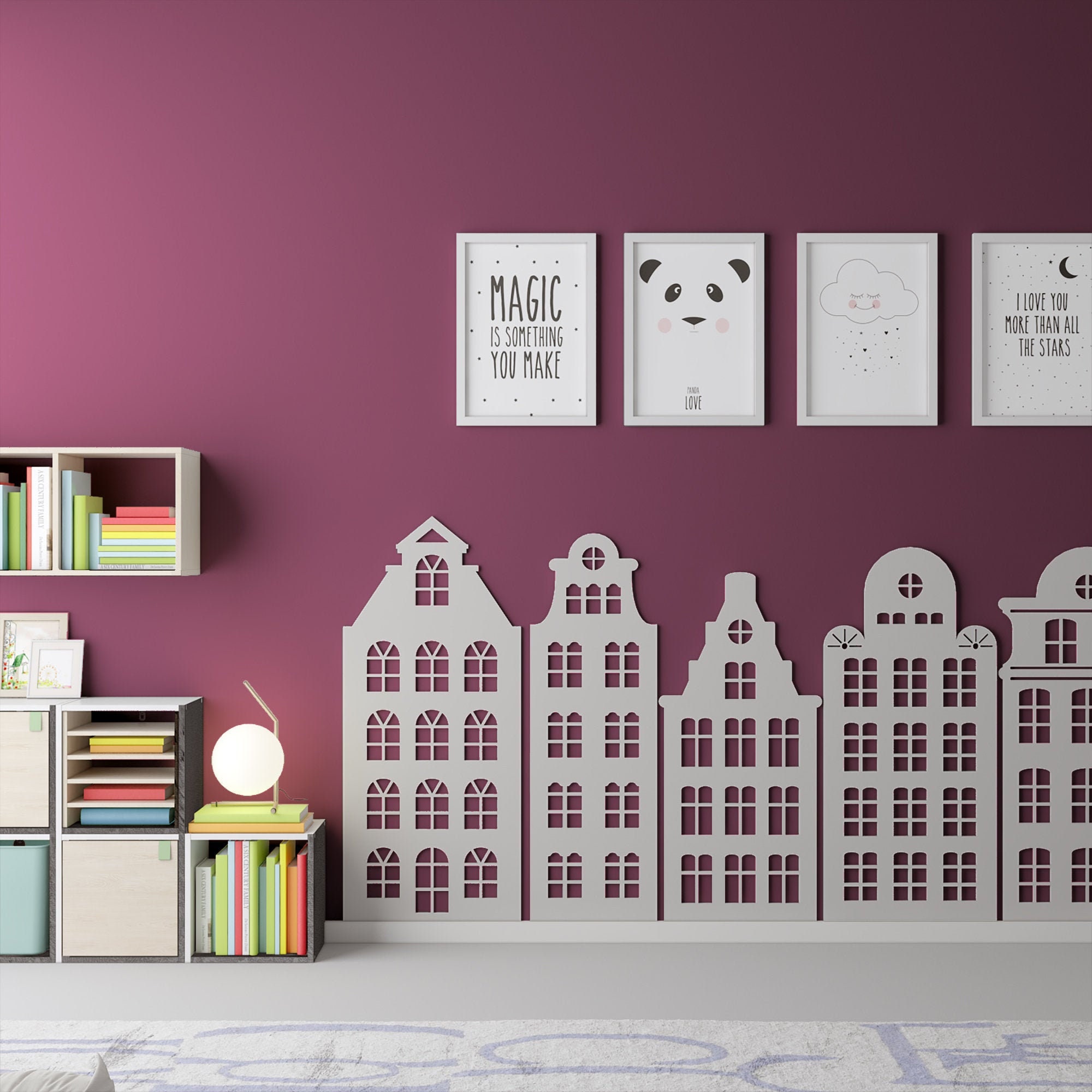 Amsterdam Houses, Kids Decor, 3D Wall Hanging, Large Buildings, Kids Bedroom, Playroom, Preschool, Nursery, SKU:HOSE