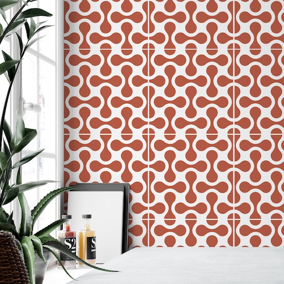 Tunis Pattern Tile Stickers, Mid Century Decor, 70s Decor, Waterproof, Carrelage Adhésif, Peel n Stick, PACK of 10, SKU:TUNI
