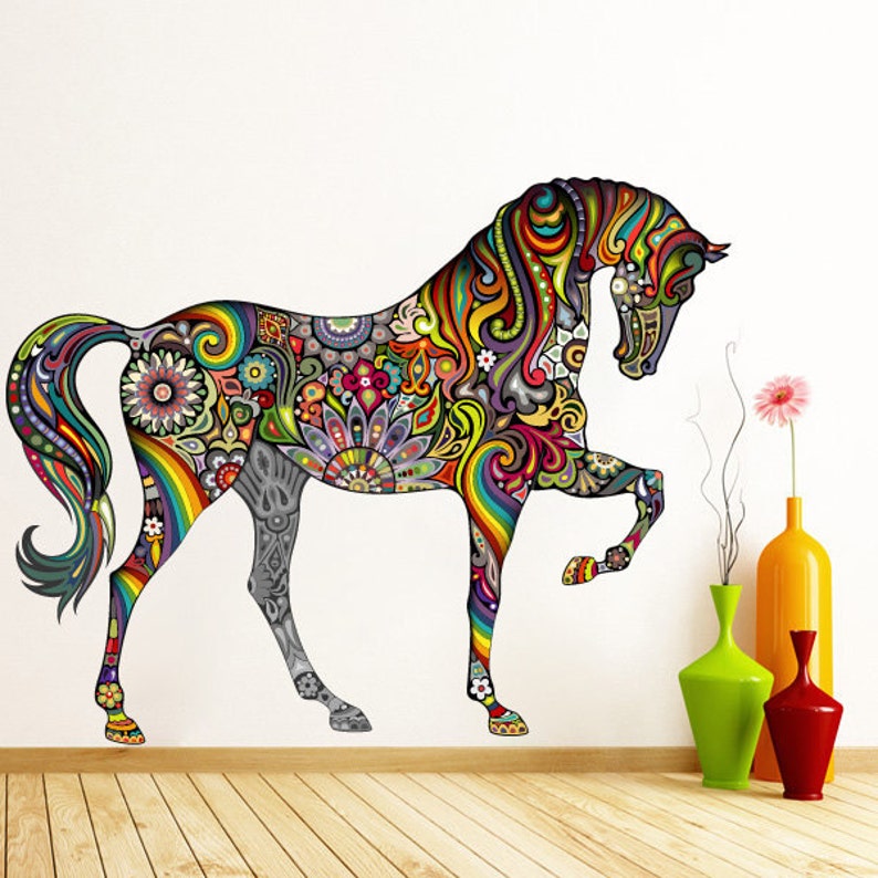 Colorful Tribal Horse Tribal Wall Art Colorful Floral Etsy