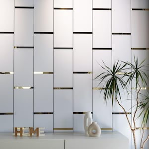 Witte en gouden rechthoekige panelen, 3D-wandpanelen, luxe wandbekleding, Artikelnummer: VTPN