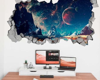 Space Broken Wall Decal - 3d Wallpaper - 3d wall decals - 3d printed - 3d wall art - 3d art - Wall Sticker - Wall Decal - SKU: Alien3DM