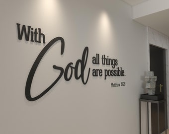 Con Dios todo es posible - Letrero religioso para pared - Letras en 3D - Palabras cristianas para pared - Decoración cristiana para pared - Colgante de pared - SKU:WGTP