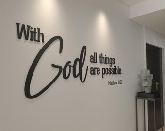 Met God zijn alle dingen mogelijk - religieus muurbord - 3D letters - christelijke muurwoorden - christelijke muurdecoratie - muurbehang - SKU:WGTP