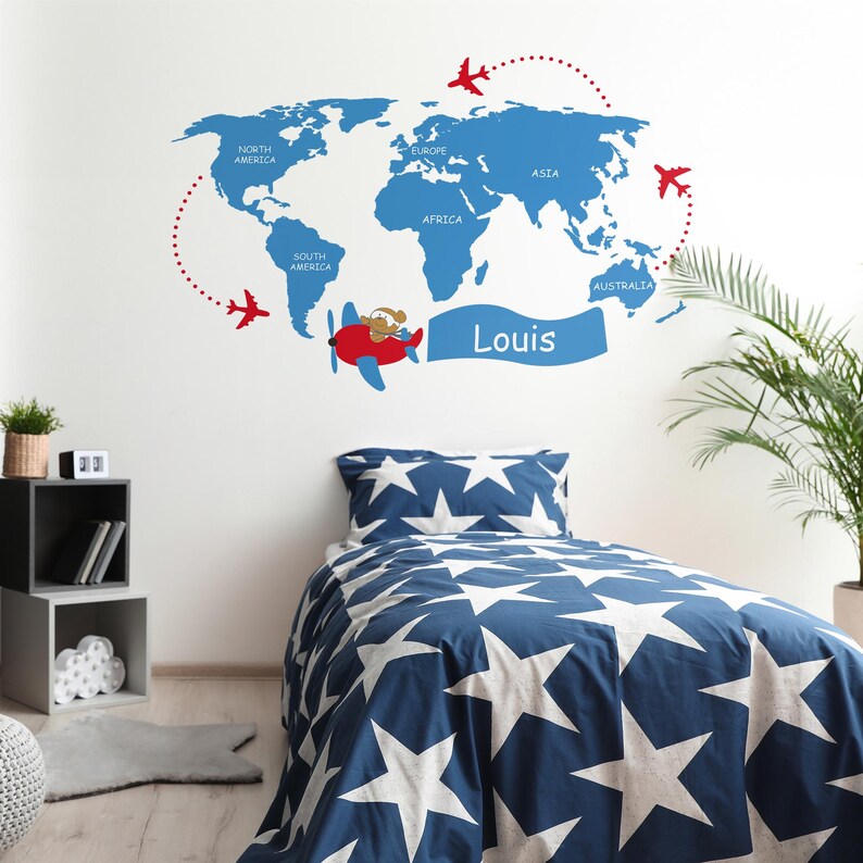 Nursery World Map Wall Decal, Kids Map Wall Sticker, Baby Room Decor ...