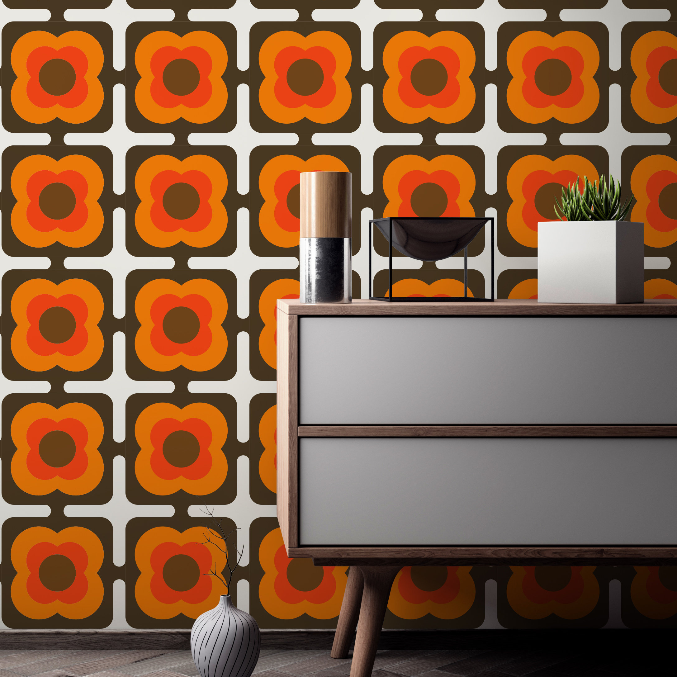 Buy Retro Bohemian Peel and Stick Wallpaper Mid Mod Flower Online in India   Etsy