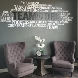 Teamwork in black PVC 5mm with white wall decal letters applied in client office