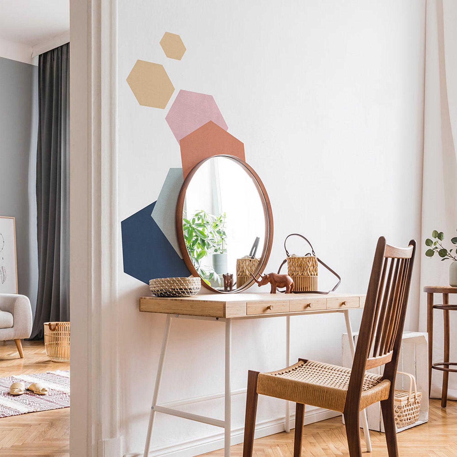 Modern Hexagon Wall Decal Vinyl Decal Bedroom Decor | Etsy