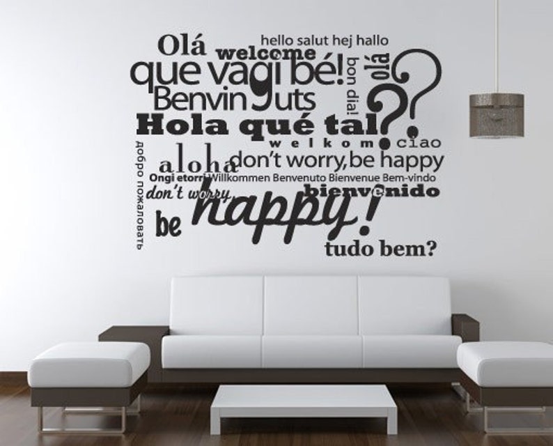 welcome in different languages wall sticker welcome decal | etsy